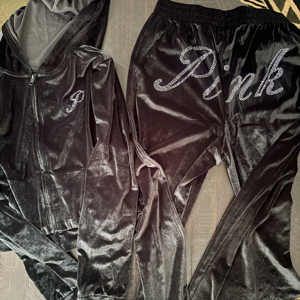 PINK Victoria's Secret Black Velour Jumpsuit
